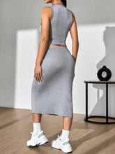 Women's Solid Color Slim Fit Vest And Skirt Set
